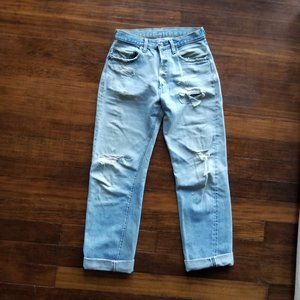Levis 501 Vintage Redline Selvedge distressed jeans, size 27
